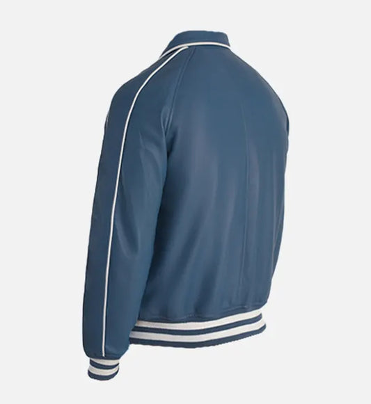 Men’s Blue Leather Varsity Jacket
