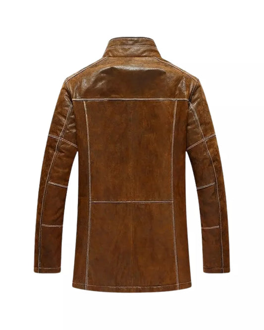 Men’s Vintage Standing Collar Brown Winter Coat