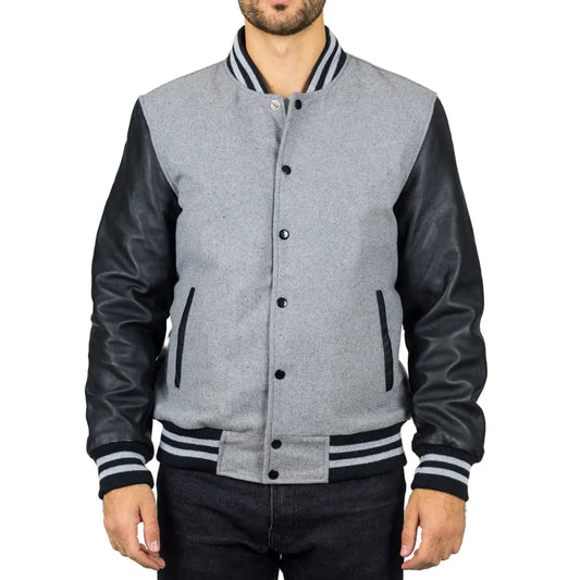 Men’s Grey Varsity Bomber Jacket