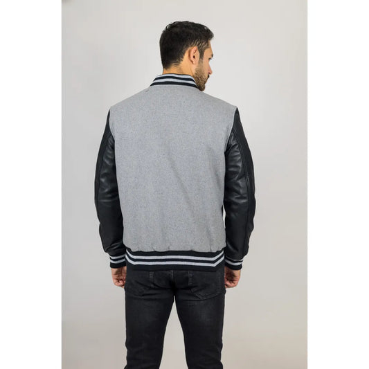 Men’s Grey Varsity Bomber Jacket