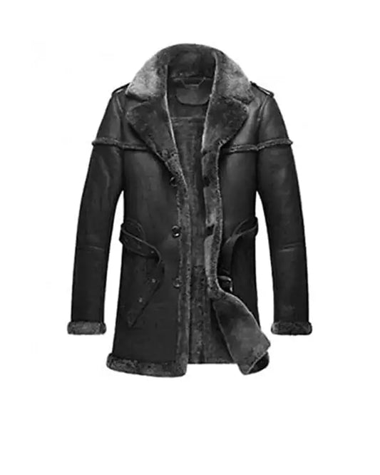 Men’s B3 Grey Leather Shearling Jacket with Fur Collar