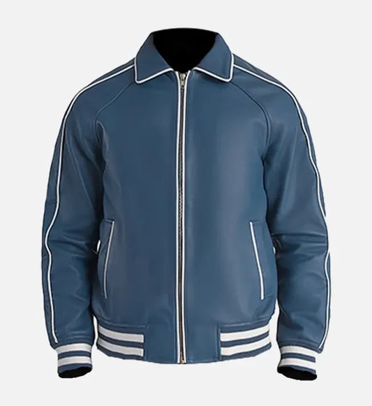 Men’s Blue Leather Varsity Jacket