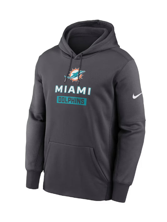 Men's Miami Dolphins Nike Anthracite Performance Pullover Hoodie - Black