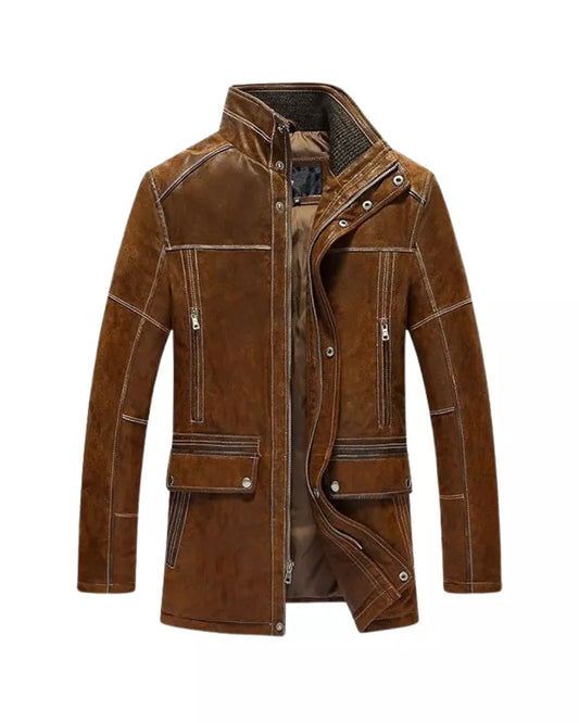 Men’s Vintage Standing Collar Brown Winter Coat