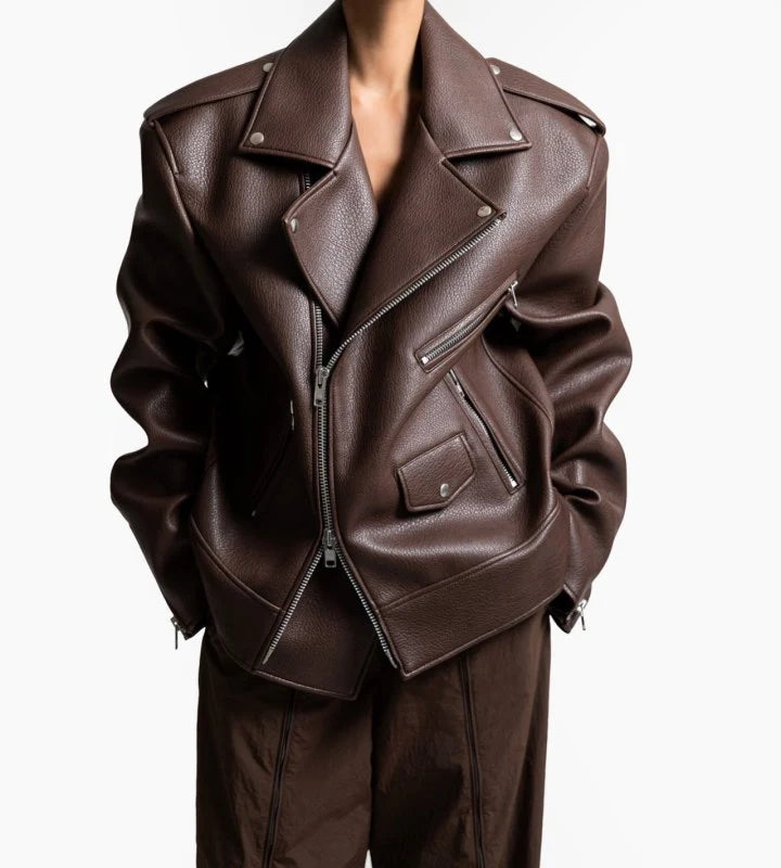 Brown leather jacket on a white background