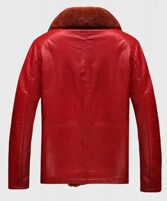 Men’s Red Shearling Leather Jacket – Genuine Sheepskin Winter Jacket