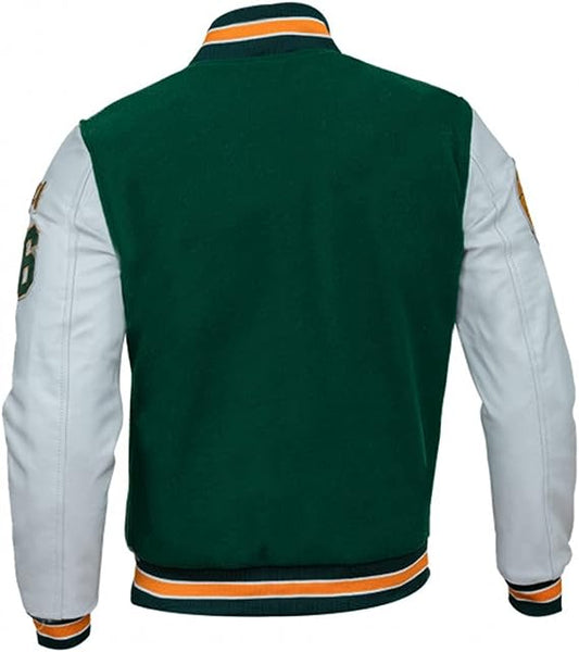 Green and white Stranger Things varsity jacket inspired by Season 4