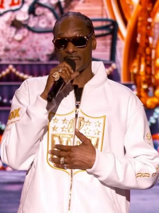 Snoop Dogg NFL Honors 2025 white fleece jacket – celebrity-inspired winter outerwear
