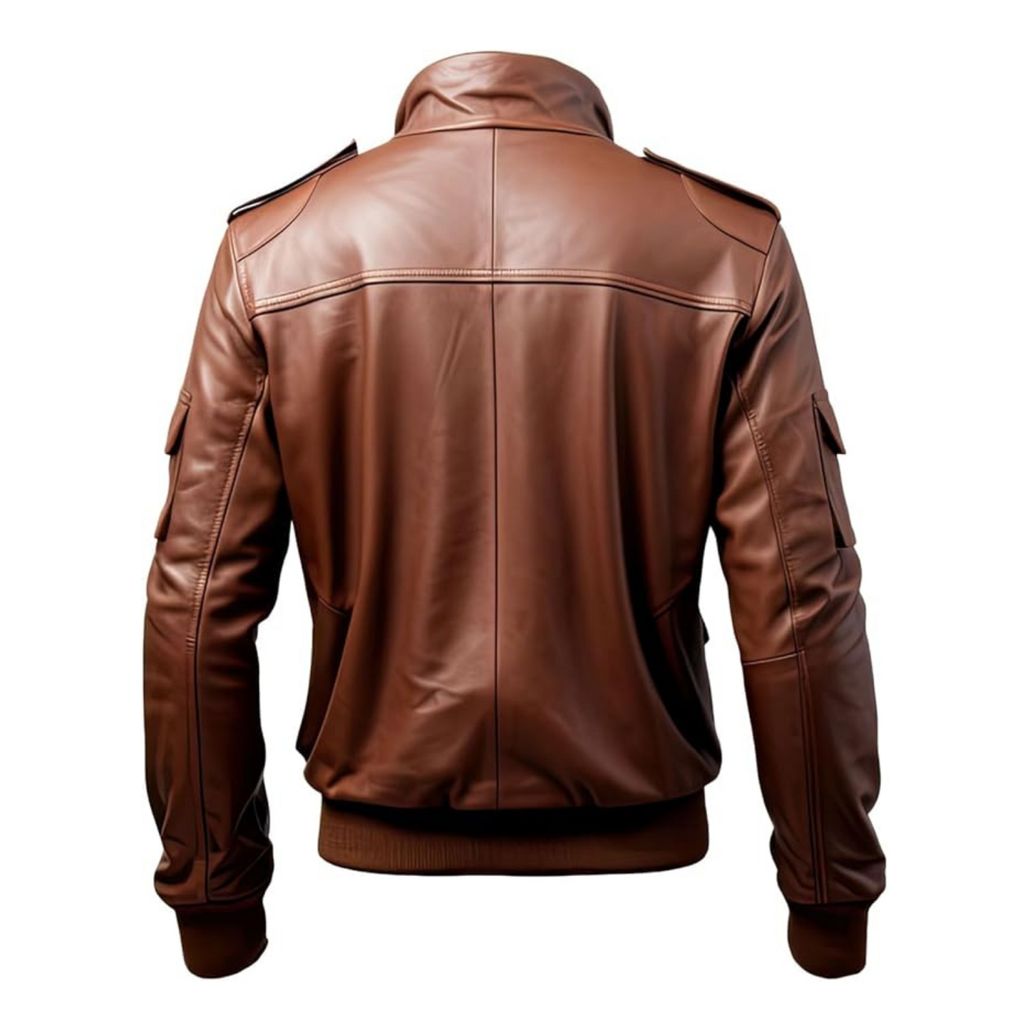 Brown leather jacket on a white background