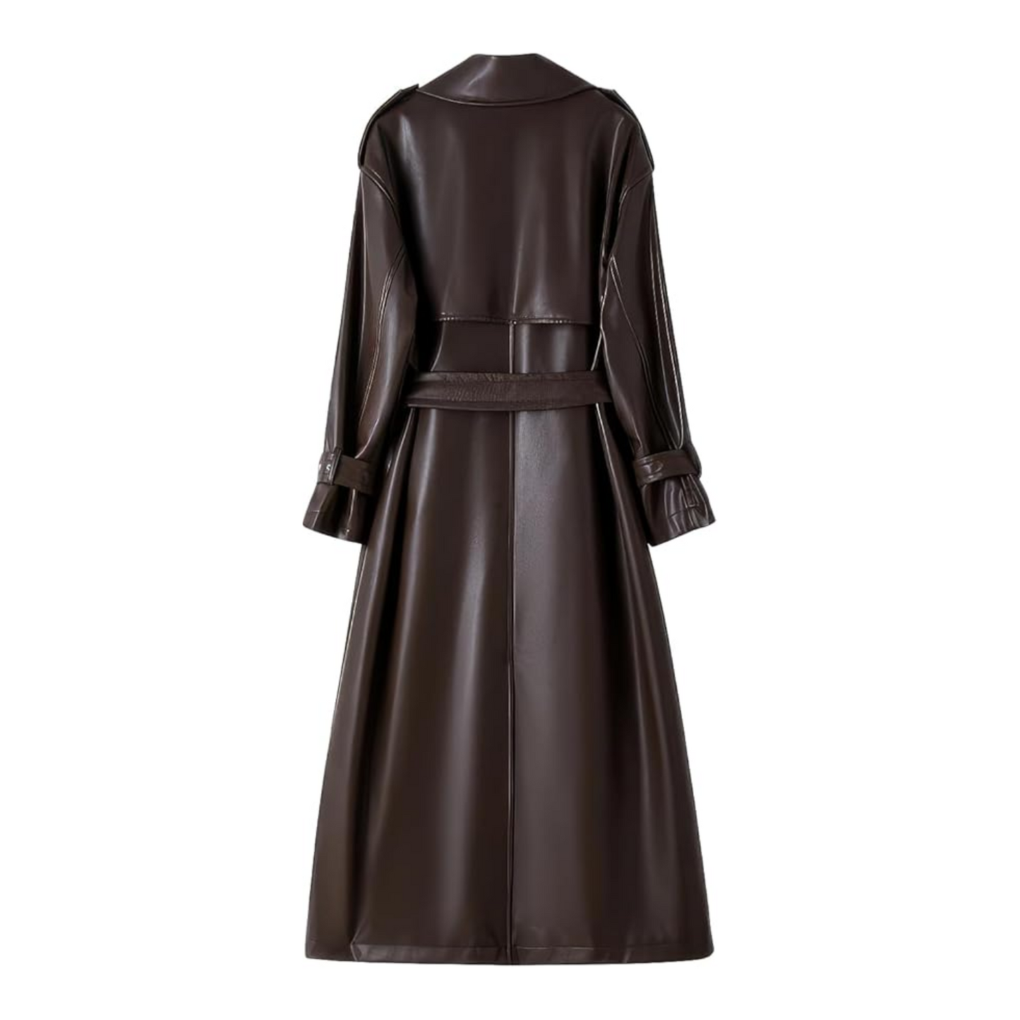 Brown leather trench coat on a white background