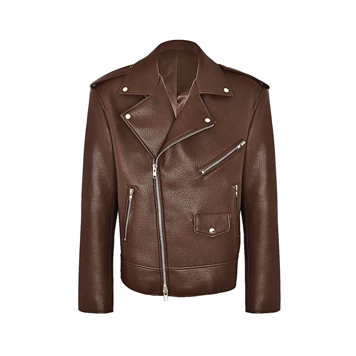 Brown leather jacket on a white background