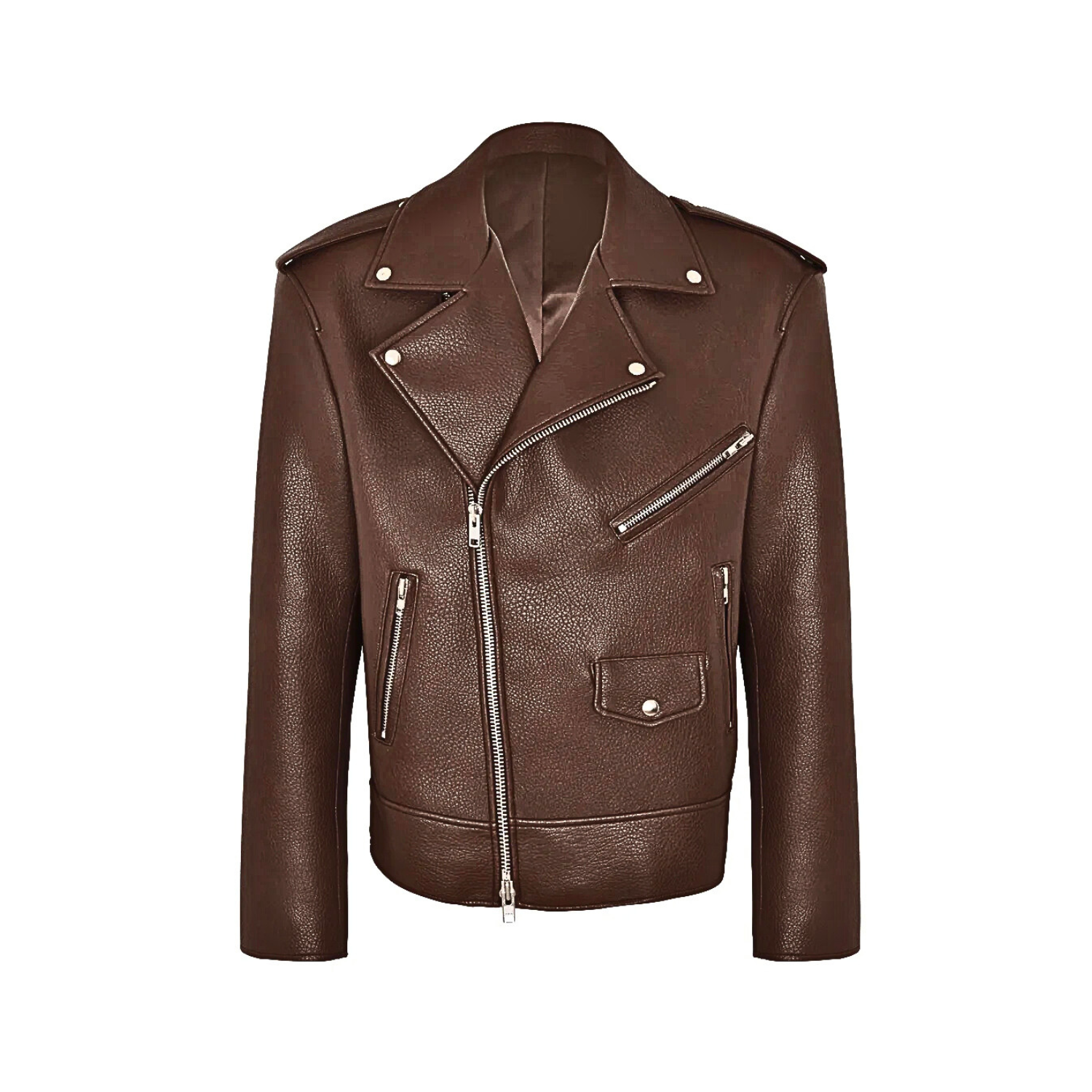 Brown leather jacket on a white background