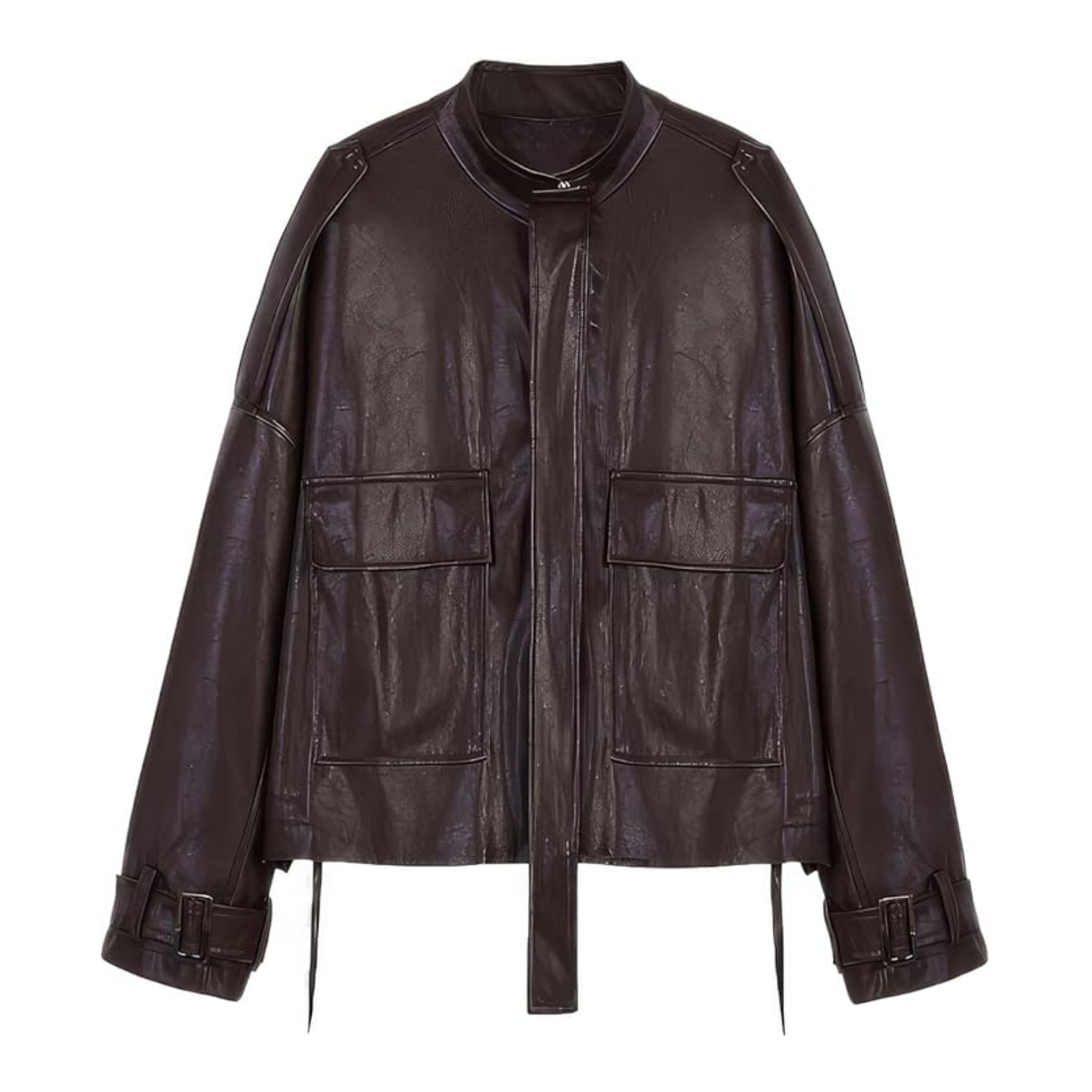 Brown leather jacket on a white background