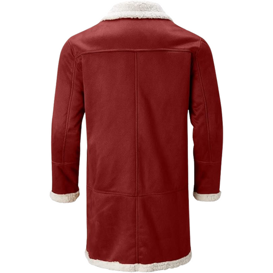 Men’s Red Wool Trench Coat – Santa Style with Sherpa Lining