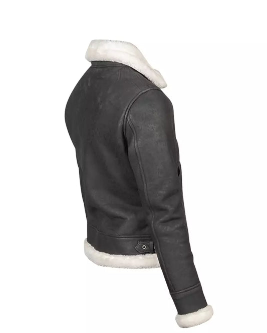 White Shearling B-3 Leather Bomber Grey Jacket