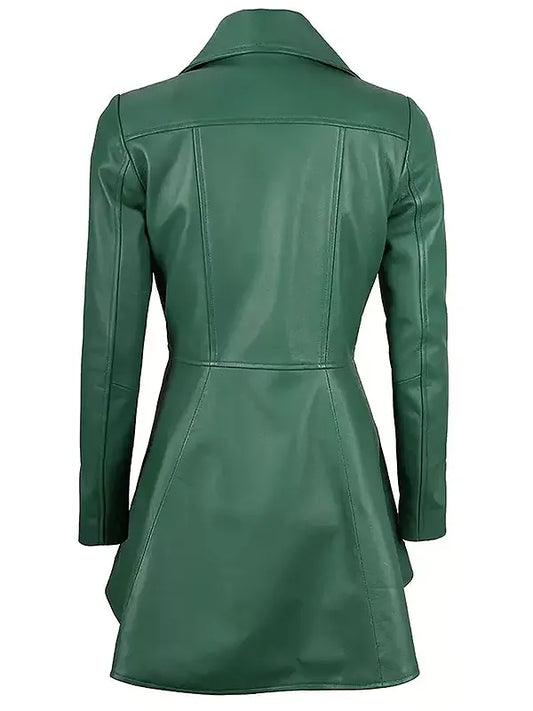 Women Biker Style Green Leather Peplum Jacket