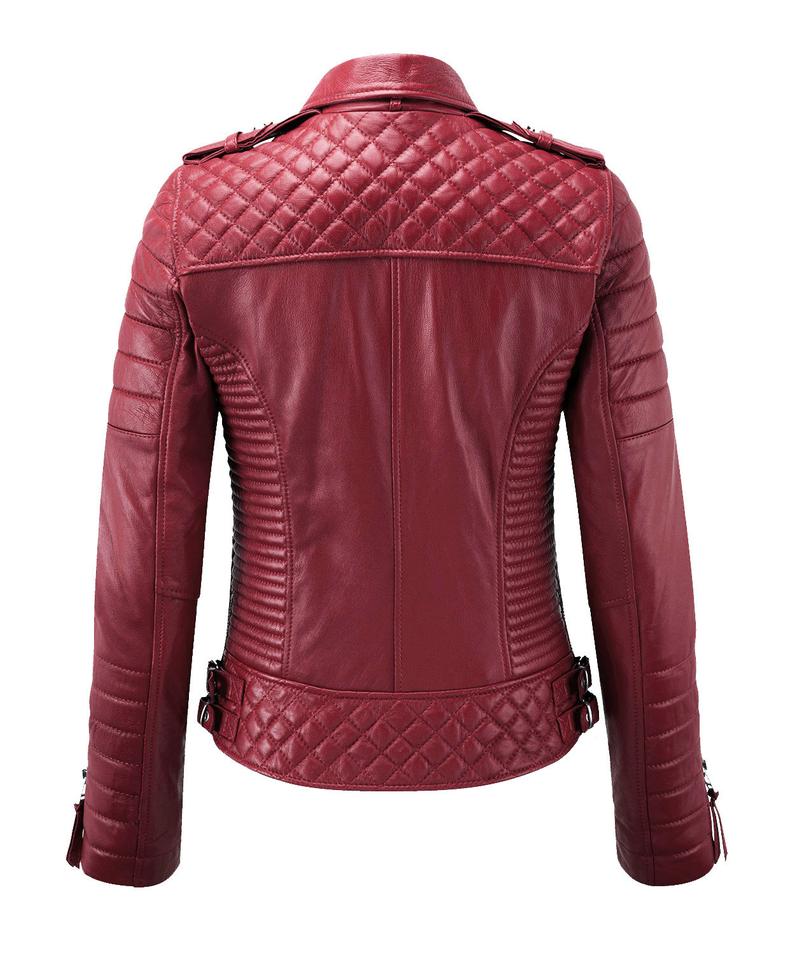 Women’s biker red leather jacket – edgy fitted moto jacket by Arna Luxe