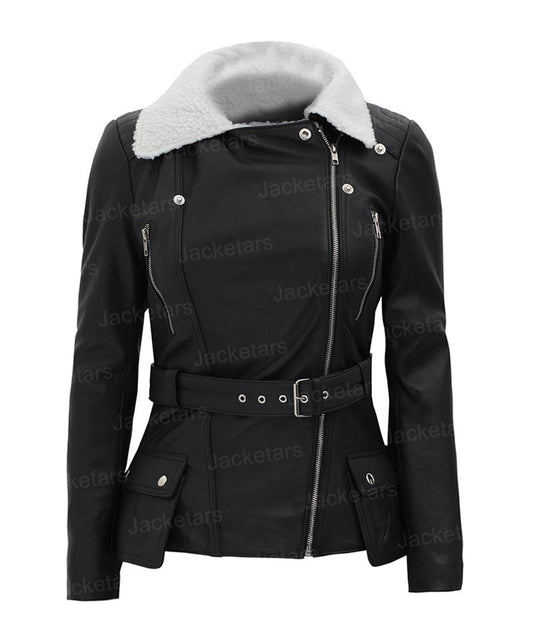 Women’s Black Moto Shearling Jacket