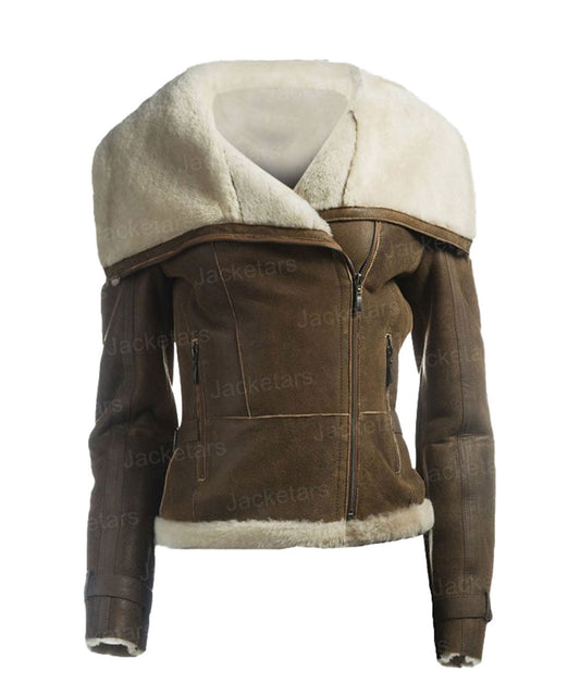 Women’s Brown Aviator Shearling Jacket