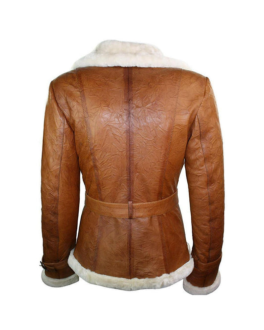 Women’s Tan Brown Double Breasted Shearling Jacket