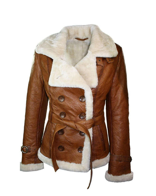 Women’s Tan Brown Double Breasted Shearling Jacket