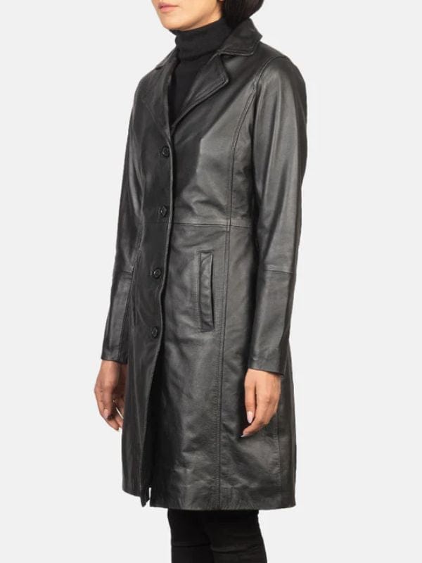 Alexis Single Breasted Black Leather Coat
