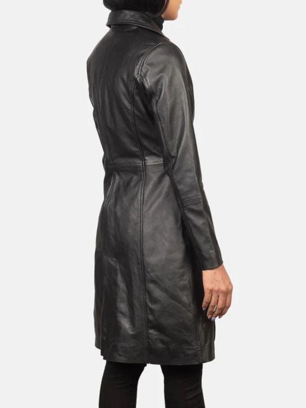 Alexis Single Breasted Black Leather Coat