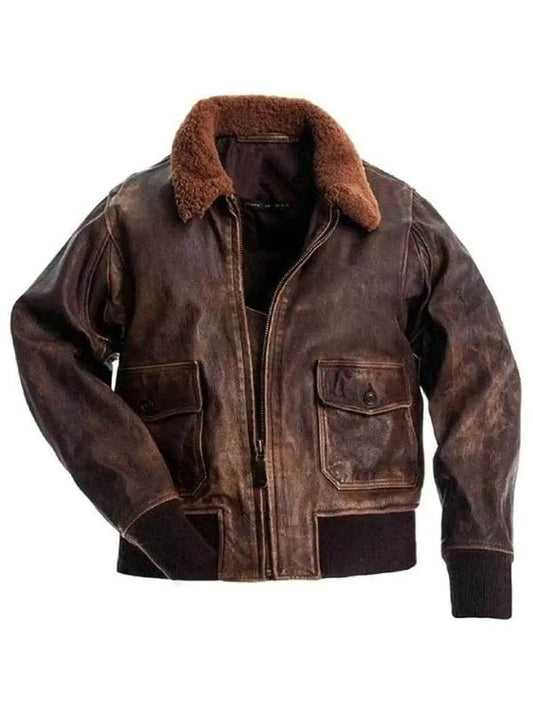 Aviator G-1 Flight Brown Distressed Leather Bomber Jacket