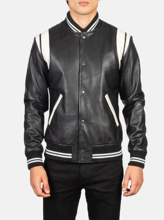 Dantee Black Leather Varsity Jacket