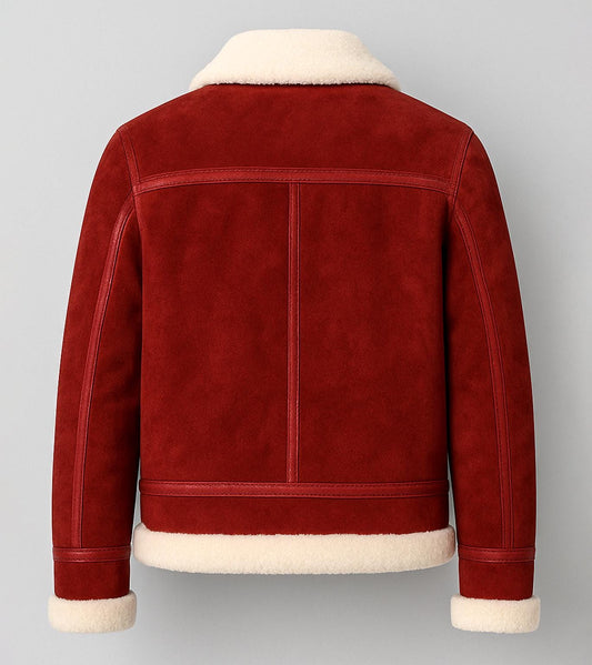 Men's Red Suede Shearling Jacket – Spirited Christmas Bomber Style