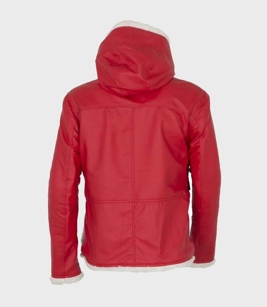 Men’s Santa Claus Red Leather Jacket with white fur trim and belted waist – Christmas holiday outfit