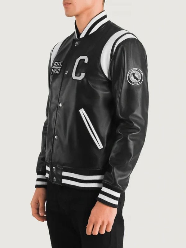 Liberte California Black Leather Varsity Jacket