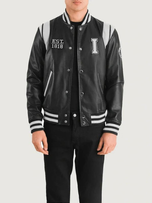 Liberte Illinois Black Leather Varsity Jacket