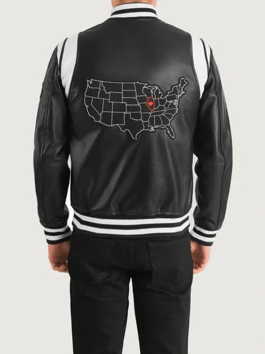 Liberte Illinois Black Leather Varsity Jacket
