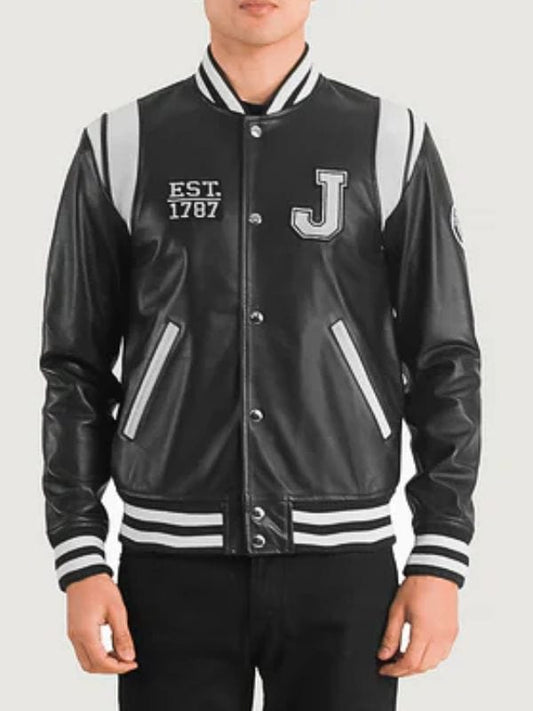 Liberte New Jersey Black Leather Varsity Jacket