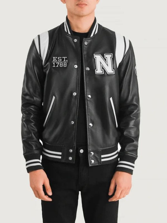 Liberte New York Black Leather Varsity Jacket