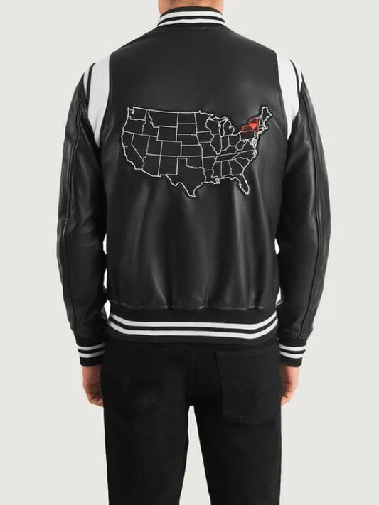 Liberte New York Black Leather Varsity Jacket