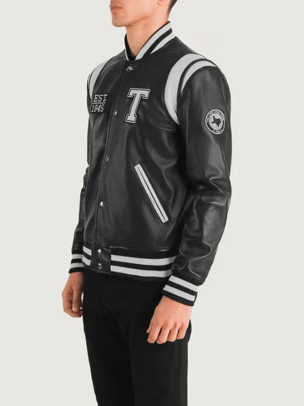 Liberte Texas Black Leather Varsity Jacket