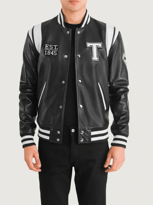 Liberte Texas Black Leather Varsity Jacket