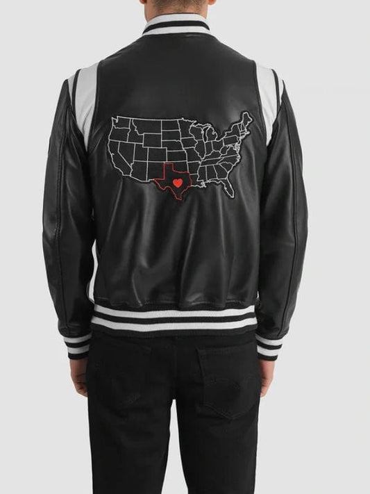 Liberte Texas Black Leather Varsity Jacket