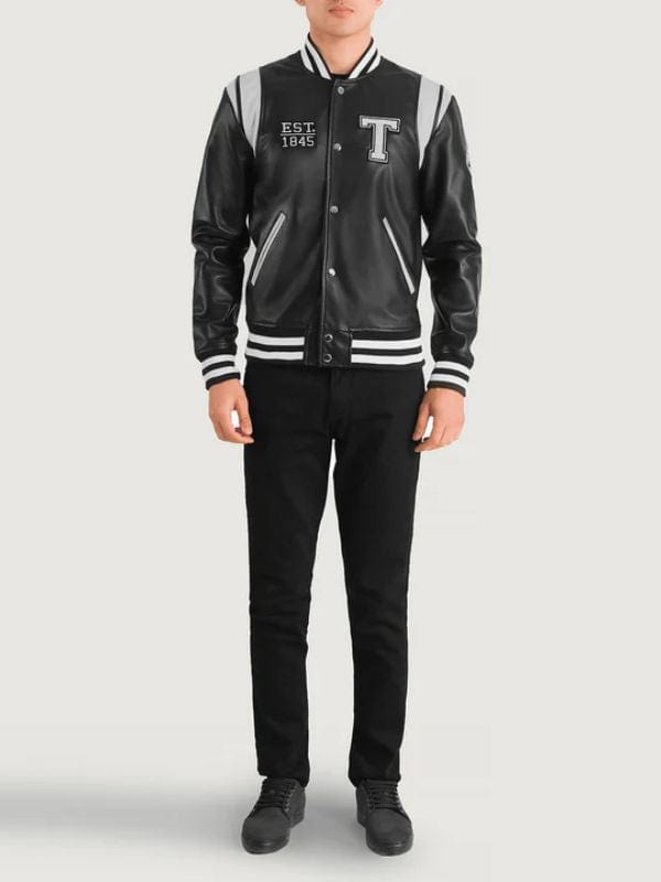 Liberte Texas Black Leather Varsity Jacket