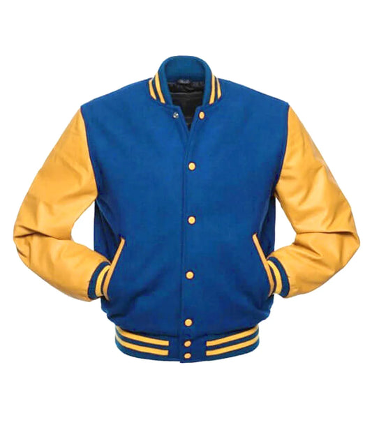 Royal Gold Sleeves Leather Varsity Jacket