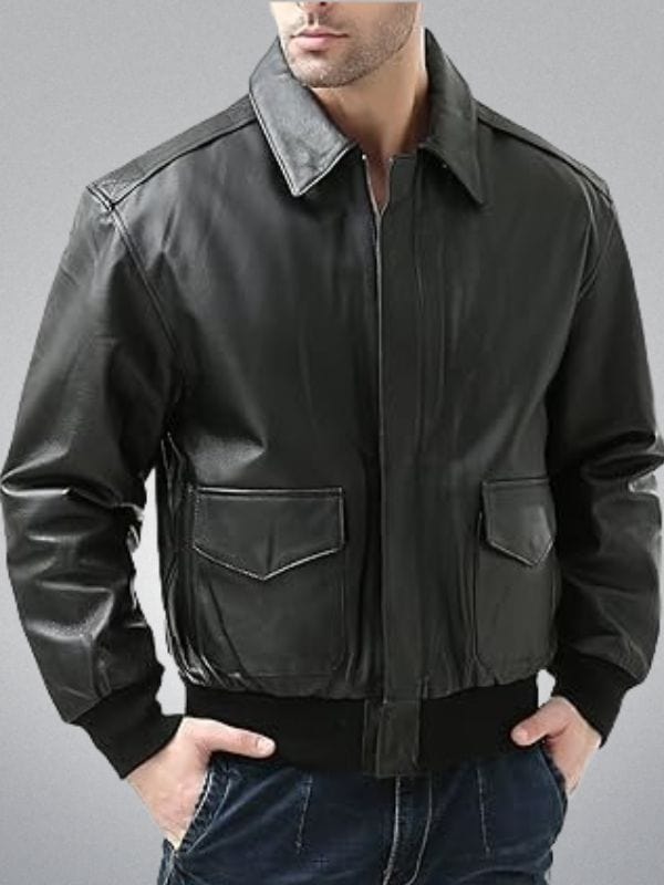 Men's Air Force A-2 Leather Flight Black Bomber Jacket