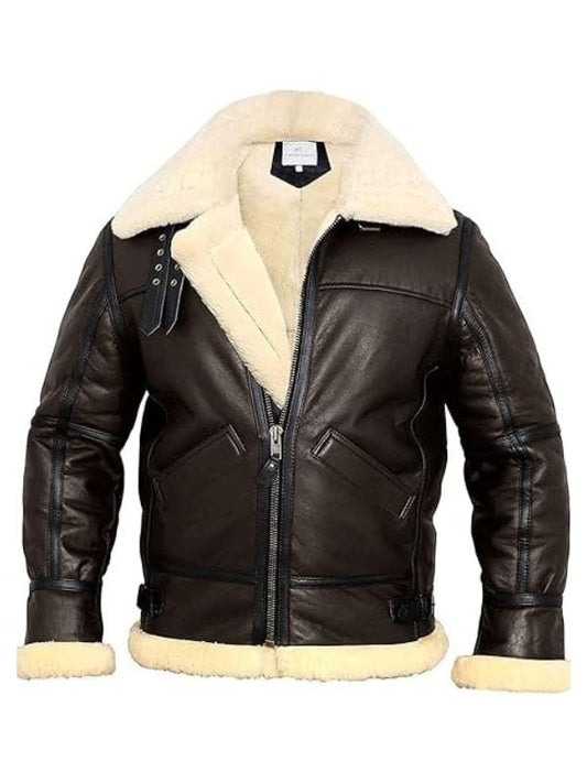 Men's B3 Bomber Aviator Shearling Sheepskin Leather Winter Jacket