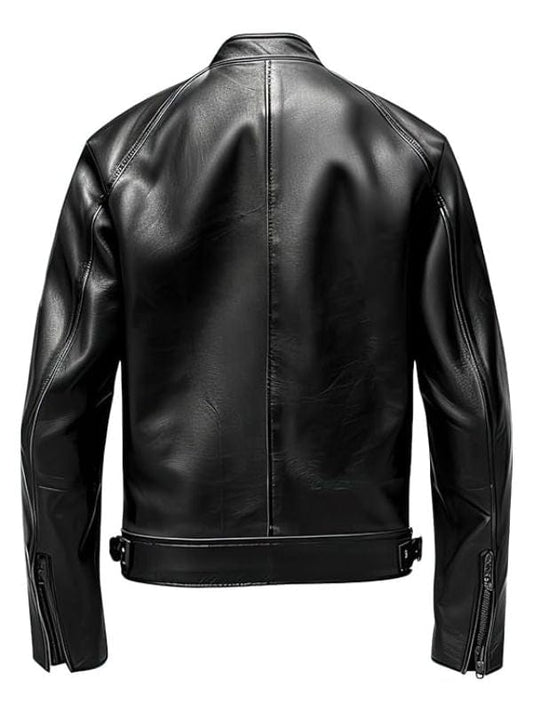 Men's Black Café Racer Leather Jacket – Genuine Sheepskin Motorcycle Style