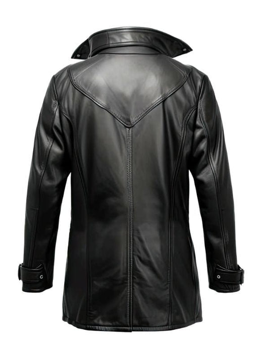 Men’s Black Genuine Sheepskin Shirt Collar Leather Coat