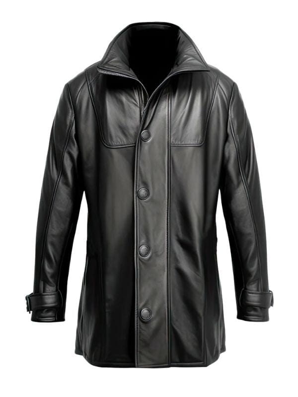 Men’s Black Genuine Sheepskin Shirt Collar Leather Coat