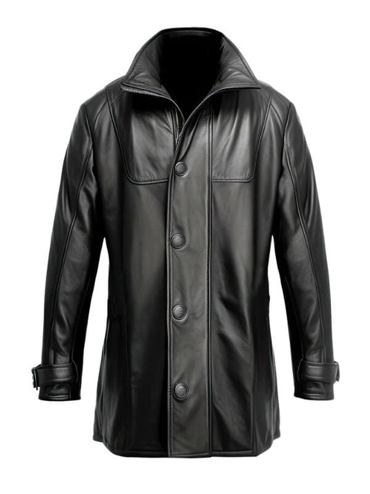 Men’s Black Genuine Sheepskin Shirt Collar Leather Coat
