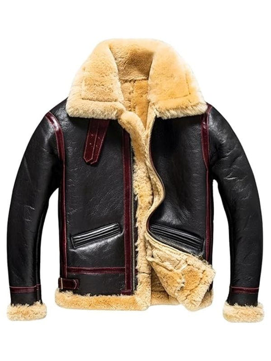 Men's Black RAF B3 Bomber Genuine Sheepskin Shearling Leather Jacket