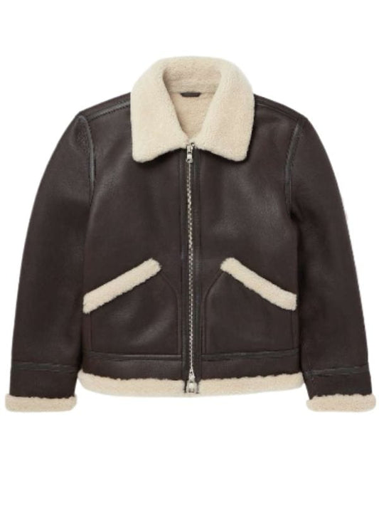 Men's Luxurious Dark Brown Shearling Lined Aviator Bomber Jacket